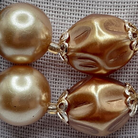 Vintage Japan Art Bead Necklace, Two Strands, Iridescent Earth Tones, 16" - Picture 5 of 13